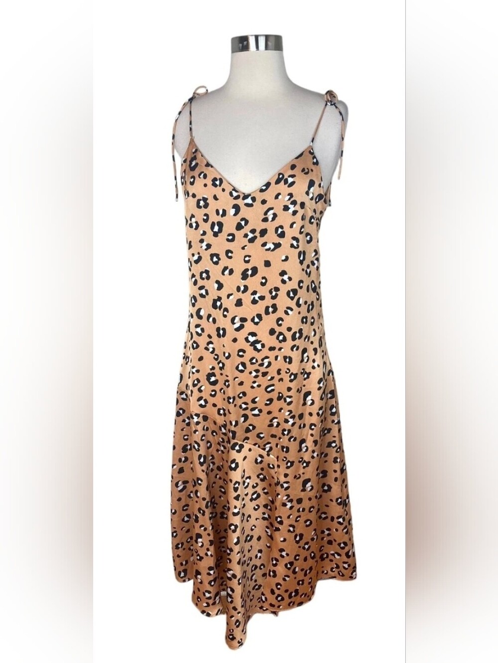 Forever 21 Women's Satin Leopard Print Slip Midi Dress, Spaghetti Straps S